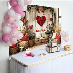 Lofaris Valentine’s Day Backdrop Boho Rustic Barn Hay Bales Floral Heart Macrame Prop