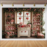 Lofaris Valentine’s Day Backdrop Floating Red Hearts Gingham Gifts Floral Window