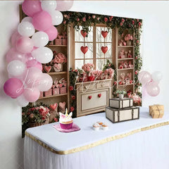 Lofaris Valentine’s Day Backdrop Floating Red Hearts Gingham Gifts Floral Window