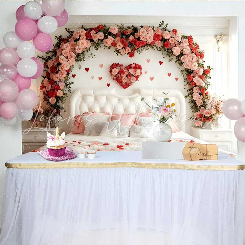 Lofaris Valentine’s Day Backdrop Pink Rose Floral Arch Bedroom White Headboard Decor