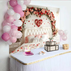 Lofaris Valentine’s Day Backdrop Pink Rose Floral Arch Bedroom White Headboard Decor