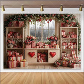 Lofaris Valentine’s Day Backdrop Red Gingham Gifts Floral Window Love Heart Decor
