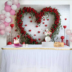 Lofaris Valentine’s Day Backdrop Red Rose Floral Heart White Brick Wall Red Lanterns