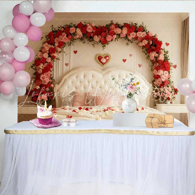 Lofaris Valentine’s Day Backdrop Romantic Bedroom Red Rose Floral Arch Headboard Prop