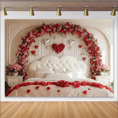 Lofaris Valentine’s Day Backdrop Silver Heart Balloons Floral Arch Bedroom Decoration