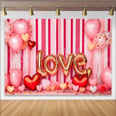 Lofaris Valentine’s Day LOVE Backdrop Pink Striped Heart Balloons Romantic Photography Background