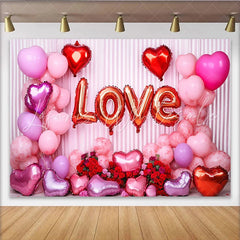 Lofaris Valentine’s Day LOVE Backdrop White Drapes and Red Rose Heart Balloons Background