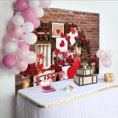 Lofaris Valentines Day Love Letter Photography Backdrop Red Brick Wall and Roses Photo Background