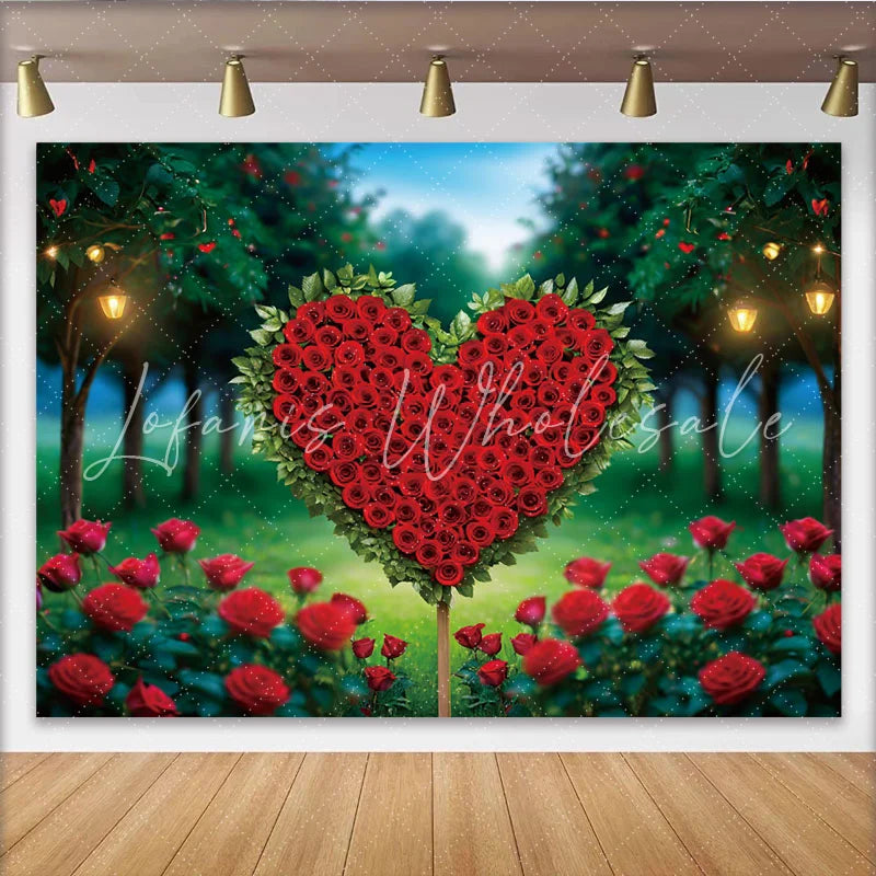 Lofaris Valentines Day Rose Heart Photography Backdrop Romantic Garden Path Photo Background
