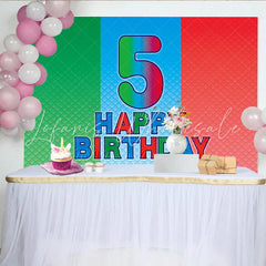 Lofaris Vibrant 5th Birthday Backdrop with Green Blue Red Textured Stripes Happy Birthday Party Decor for Kids Photoshoot