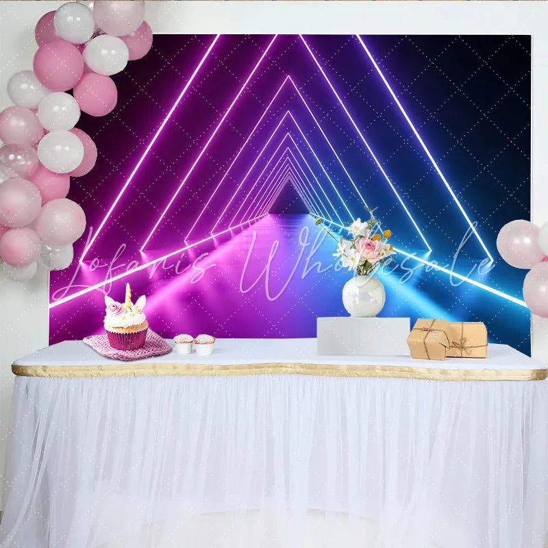 Lofaris Vibrant Abstract Neon Photography Backdrop with Geometric Triangles Futuristic Studio Background for Creative Photoshoot
