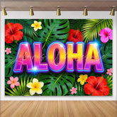 Lofaris Vibrant Aloha Tropical Backdrop with Neon Glow Hawaiian Luau Party Background for Summer Photoshoot Decor
