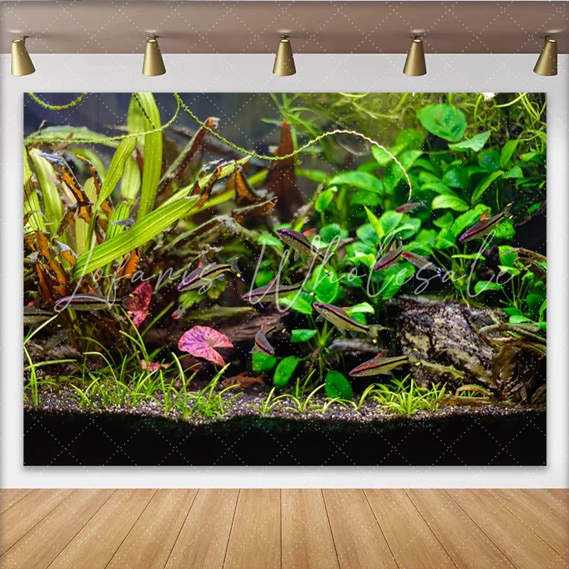 Lofaris Vibrant Aquarium Photography Backdrop with Colorful Fish Natural Green Plants Background for Studio Photoshoot