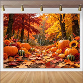Lofaris Vibrant Autumn Forest Backdrop with Pumpkins and Fall Leaves Seasonal Photography Background for Thanksgiving and Halloween