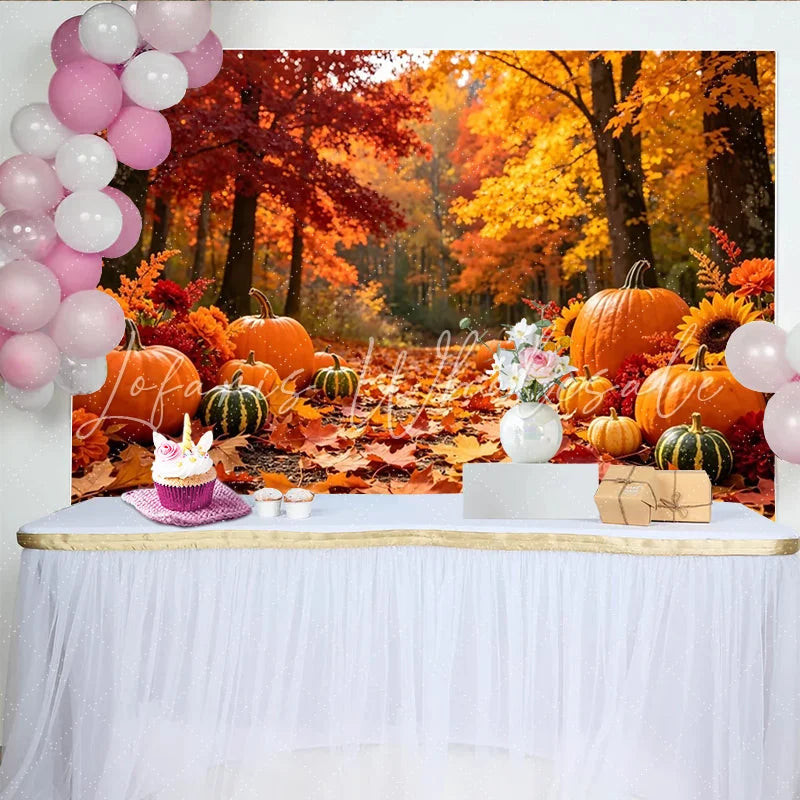 Lofaris Vibrant Autumn Forest Backdrop with Pumpkins and Fall Leaves Seasonal Photography Background for Thanksgiving and Halloween
