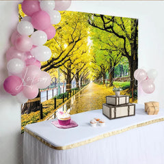 Lofaris Vibrant Autumn Forest Path Photography Backdrop with Yellow and Green Leaves Beautiful Nature Scenery Background for Studio