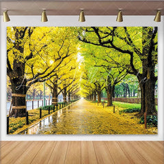 Lofaris Vibrant Autumn Forest Path Photography Backdrop with Yellow and Green Leaves Beautiful Nature Scenery Background for Studio