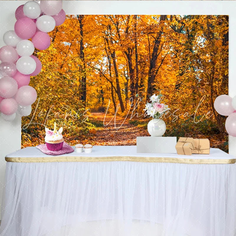 Lofaris Vibrant Autumn Forest Photography Backdrop with Golden Leaves Natural Fall Season Background for Studio Portrait