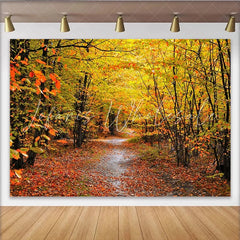 Lofaris Vibrant Autumn Forest Photography Backdrop with Golden Leaves Natural Scenery Background for Studio Photoshoot and Fall Decor