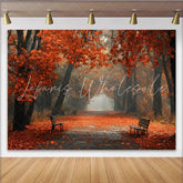 Lofaris Vibrant Autumn Forest Photography Backdrop with Orange Leaves and Misty Path Natural Scenery Background for Studio Photoshoot