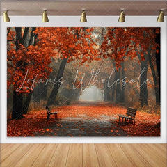 Lofaris Vibrant Autumn Forest Photography Backdrop with Orange Leaves and Misty Path Natural Scenery Background for Studio Photoshoot