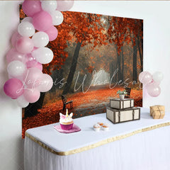 Lofaris Vibrant Autumn Forest Photography Backdrop with Orange Leaves and Misty Path Natural Scenery Background for Studio Photoshoot