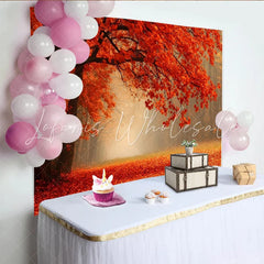 Lofaris Vibrant Autumn Forest Photography Backdrop with Orange Red Leaves and Misty Path Scenic Nature Background for Studio Portrait