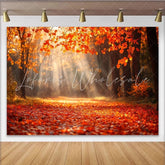 Lofaris Vibrant Autumn Forest Photography Backdrop with Sun Rays and Orange Leaves Scenic Background for Fall Photoshoot and Studio Decor