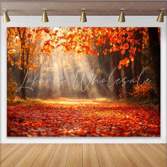 Lofaris Vibrant Autumn Forest Photography Backdrop with Sun Rays and Orange Leaves Scenic Background for Fall Photoshoot and Studio Decor
