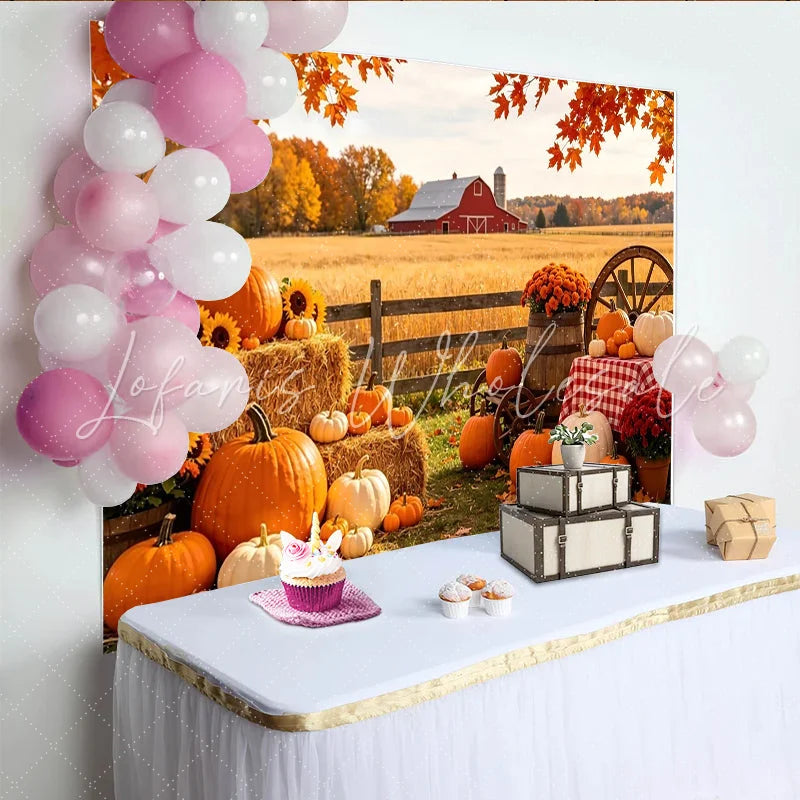 Lofaris Vibrant Autumn Harvest Backdrop with Pumpkins and Hay Bales Rustic Farm Photography Background for Fall Festival Decor