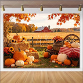 Lofaris Vibrant Autumn Harvest Backdrop with Pumpkins and Hay Bales Rustic Farm Photography Background for Fall Festival Decor