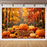 Lofaris Vibrant Autumn Harvest Holiday Backdrop with Pumpkins and Sunflowers Cozy Fall Forest Photography Background for Thanksgiving
