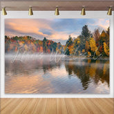 Lofaris Vibrant Autumn Lake Photography Backdrop with Misty Forest and Colorful Trees Serene Nature Background for Studio Portrait