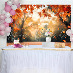 Lofaris Vibrant Autumn Photography Backdrop with Falling Maple Leaves Natural Forest Background for Seasonal Photoshoot