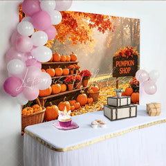 Lofaris Vibrant Autumn Pumpkin Shop Backdrop with Fall Leaves Seasonal Harvest Photography Background for Fall Festival Decor