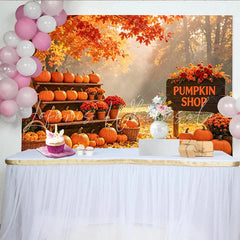 Lofaris Vibrant Autumn Pumpkin Shop Backdrop with Fall Leaves Seasonal Harvest Photography Background for Fall Festival Decor