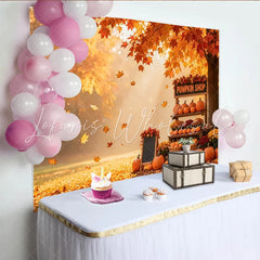 Lofaris Vibrant Autumn Pumpkin Shop Backdrop with Falling Leaves and Harvest Decor Fall Photography Background for Studio Photoshoot