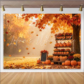 Lofaris Vibrant Autumn Pumpkin Shop Backdrop with Falling Leaves and Harvest Decor Fall Photography Background for Studio Photoshoot
