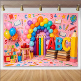 Lofaris Vibrant Back To School Backdrop with ABC Letters Numbers and Balloons Fun Photography Background for Classroom Decor