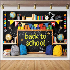 Lofaris Vibrant Back to School Backdrop with Blackboard and Globes Educational Photo Background for Classroom Decor