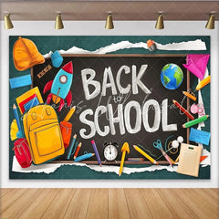 Lofaris Vibrant Back To School Backdrop with Blackboard and School Supplies Colorful Photography Background for Classroom Decor