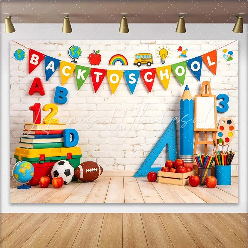 Lofaris Vibrant Back To School Backdrop with Books and ABC Letters Bright Educational Background for Classroom Decor and Photoshoot