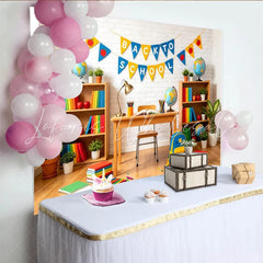 Lofaris Vibrant Back To School Backdrop with Books and Globes Educational Classroom Background for Photography and Party Decor.
