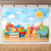 Lofaris Vibrant Back To School Backdrop with Books and Pencils Educational Photography Background for Classroom Decor