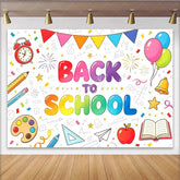 Lofaris Vibrant Back To School Photography Backdrop with Educational Elements Cheerful Classroom Background for Students and Teachers