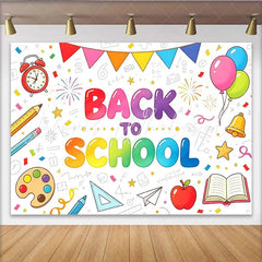 Lofaris Vibrant Back To School Photography Backdrop with Educational Elements Cheerful Classroom Background for Students and Teachers