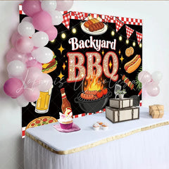 Lofaris Vibrant Backyard BBQ Photography Backdrop with Grill Food and Beer Festive Party Background for Summer Event Decor.