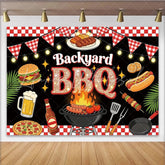 Lofaris Vibrant Backyard BBQ Photography Backdrop with Grill Food and Beer Festive Party Background for Summer Event Decor.