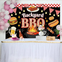 Lofaris Vibrant Backyard BBQ Photography Backdrop with Grill Food and Beer Festive Party Background for Summer Event Decor.