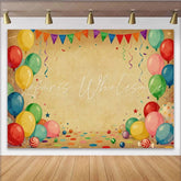 Lofaris Vibrant Balloons and Bunting Flags Party Backdrop Vintage Brown Confetti for Birthday Celebration